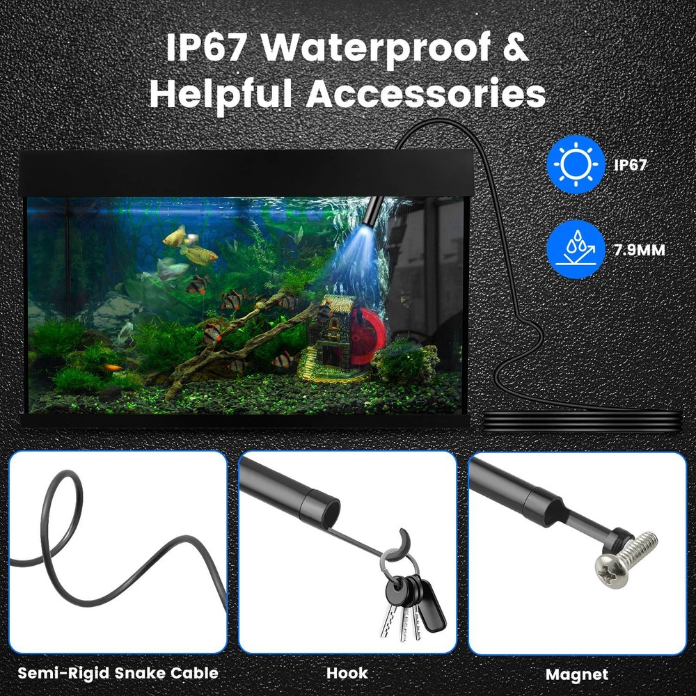 Waterproof Endoscope Camera 1920P HD w/ Snake Cable for iOS Android Devices