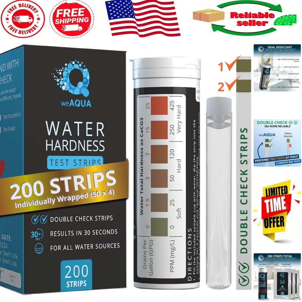 200-Pack Water Hardness  Strips - DoubleCheck with Sample Cup for Precision