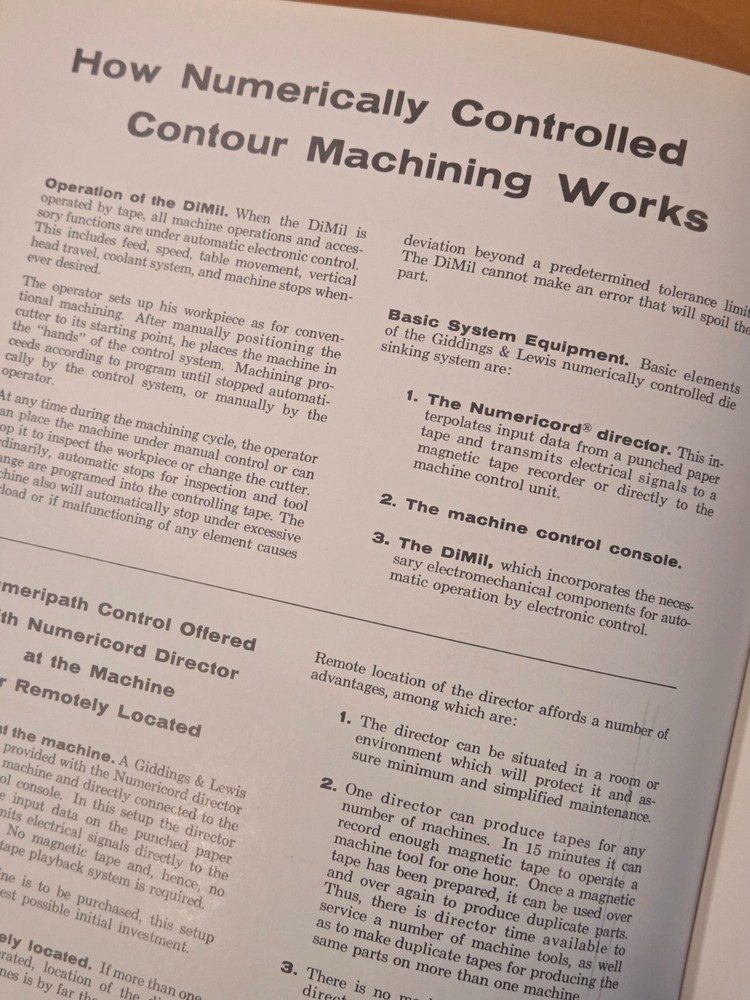 GIDDDINGS & LEWIS DiMiL Numerically Controlled Milling Machine Catalog 1959