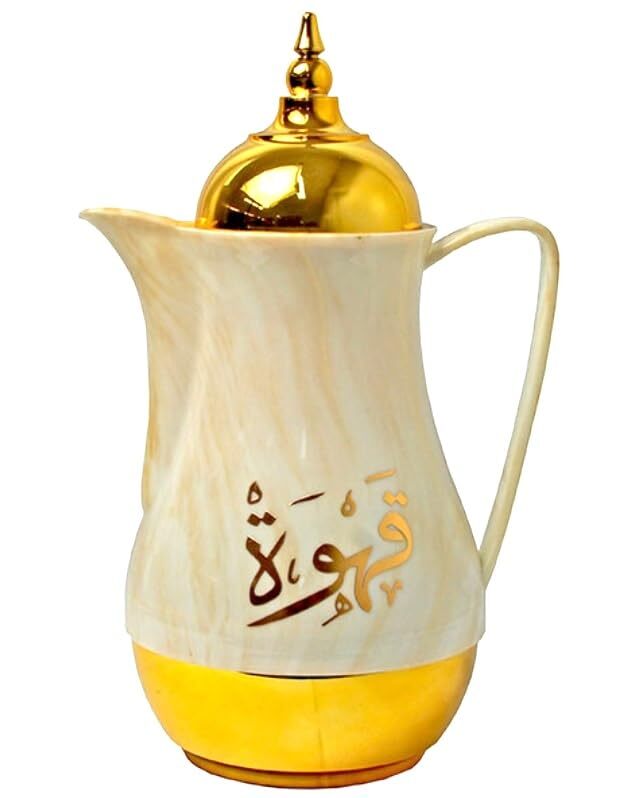 Middle Eastern 1 L Hot Cold Water Tea Coffee Insulated Flask Kettle, Ivory Gold