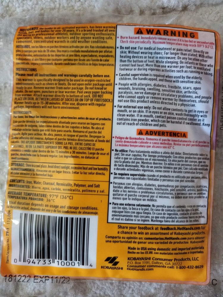 Hot Hands Toe Warmers With Adhesive 20 Pcs