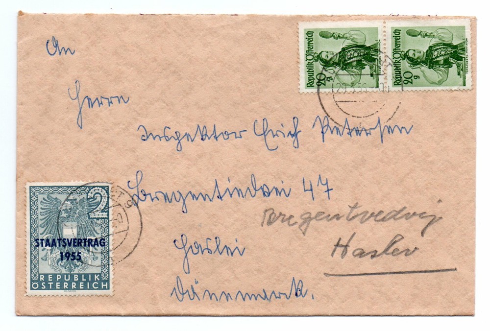 AUSTRIA: Cover to Denmark 1956.