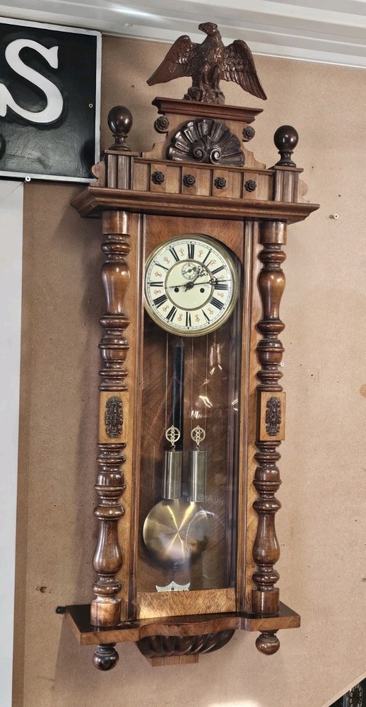 Large Walnut Twin Weight Vienna Wall Clock