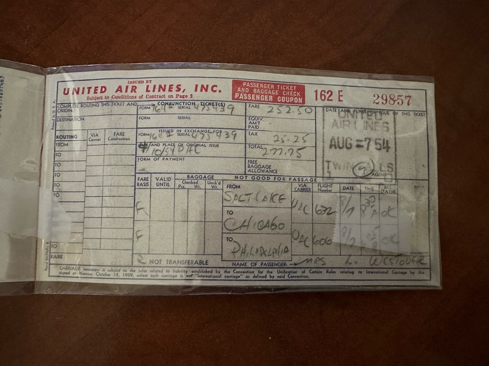 Old 1954 Delta airline Ticket