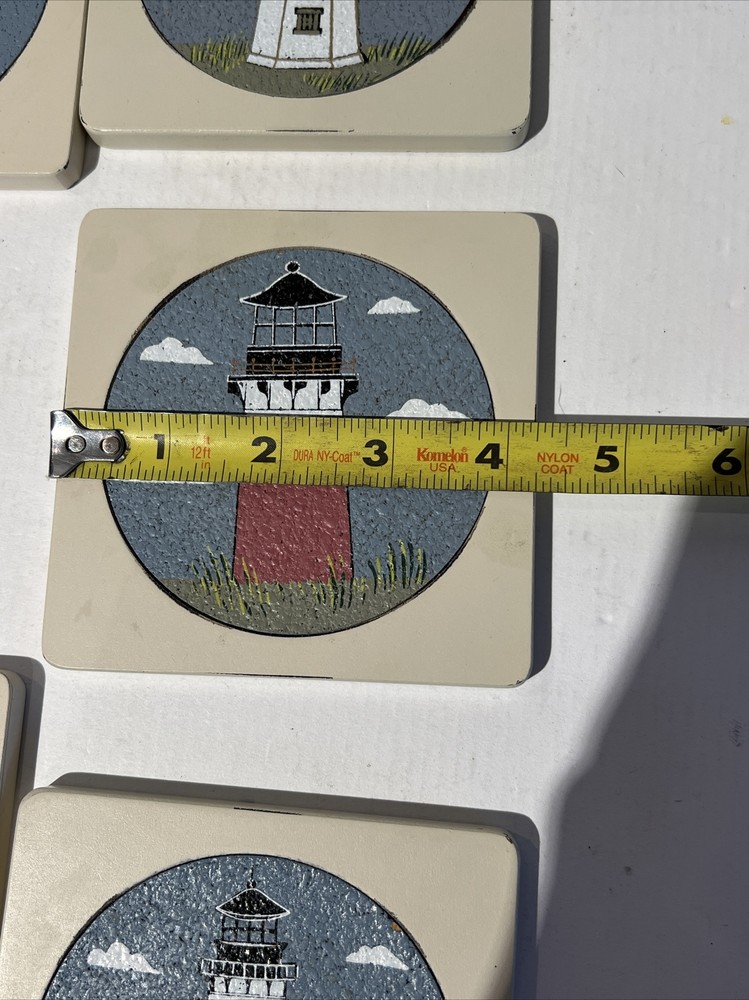 Pommantz Lighthouse Coasters Hand Painted Beach Coast set /6 different Scenes