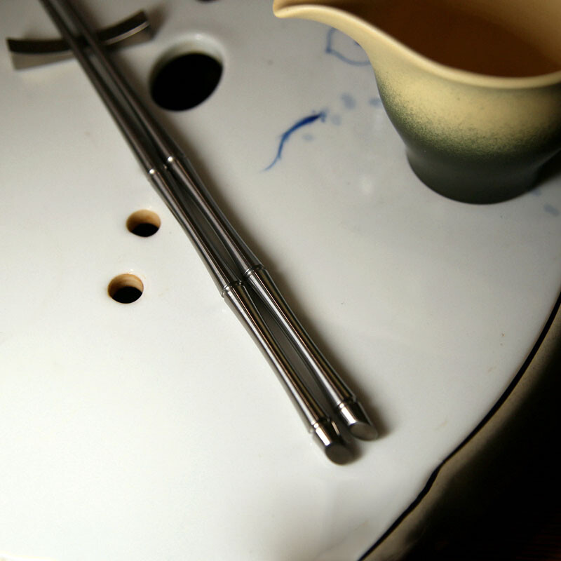 TC4 titanium alloy chopsticks non-slip Split type Solid chopsticks with Rest