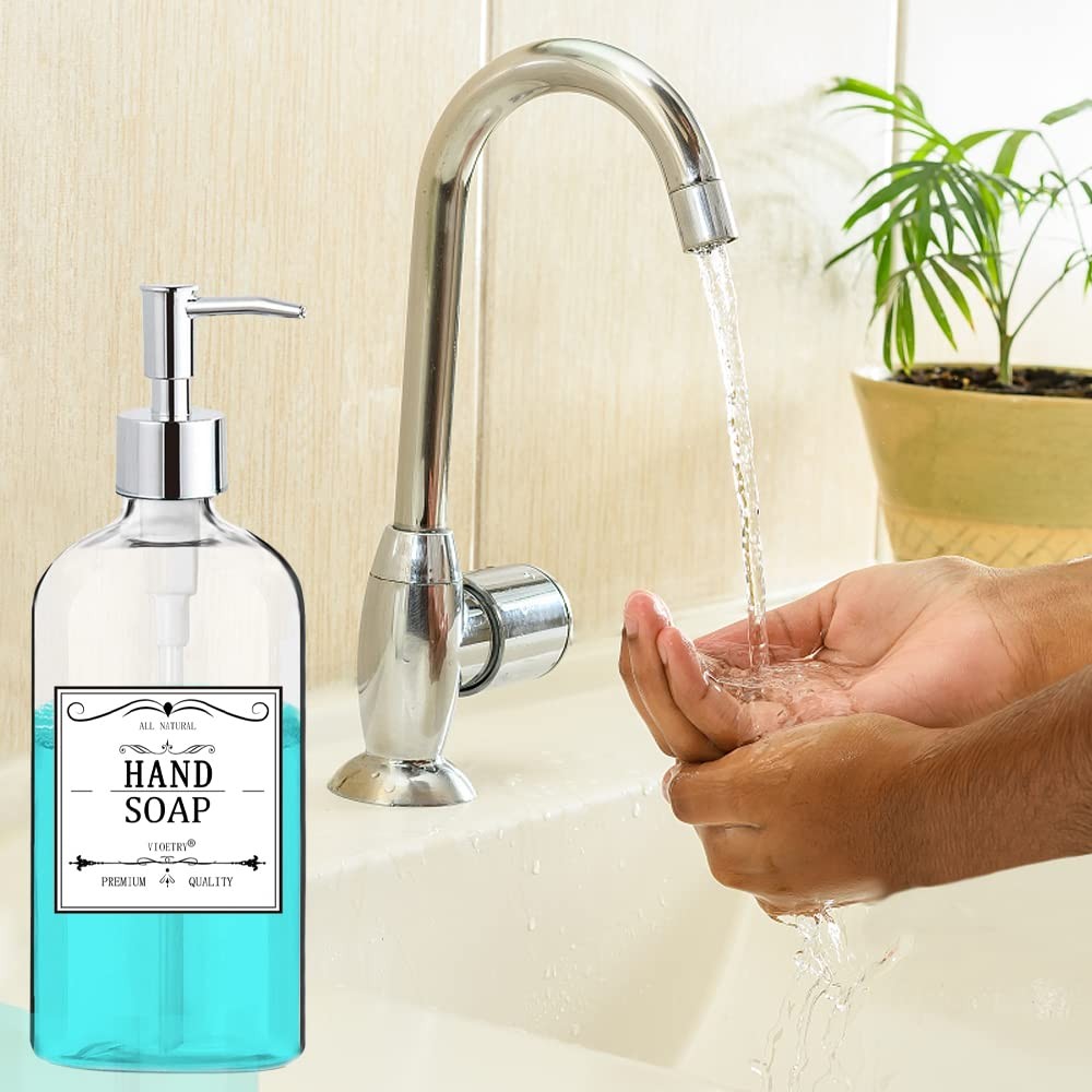2-Pack Clear Soap Dispenser 16oz w/ Rustproof Pump for Kitchen Bath