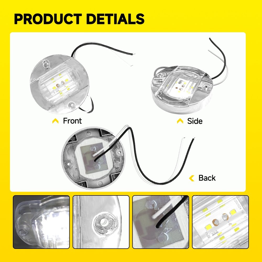 8Pcs Round White 12V LED Navigation Light Courtesy Light Marine Boat Stern Deck
