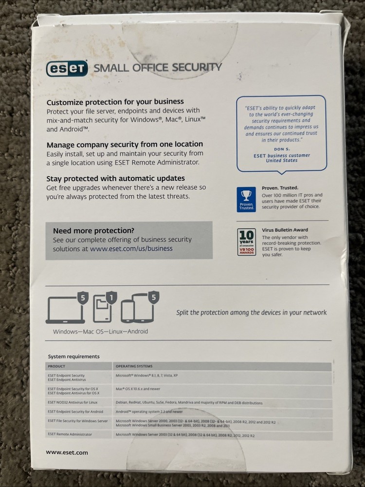 ESET Small Office Security Software, for 5 Devices, PC/Mac New