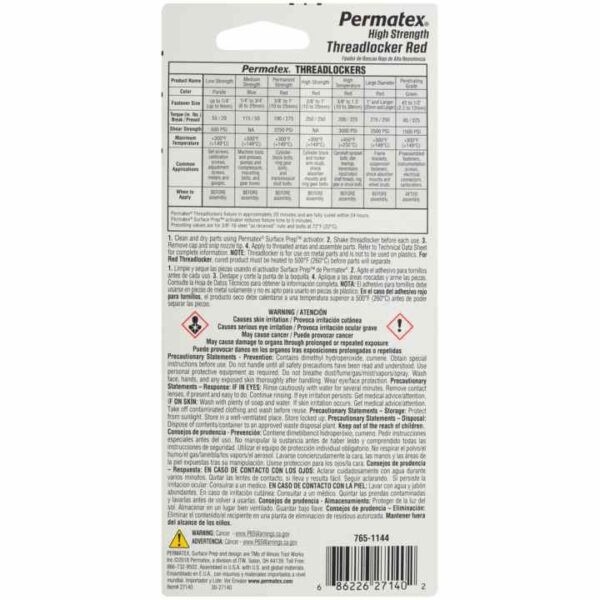 Permatex® 27140 - 36ml High Strength Threadlocker Red