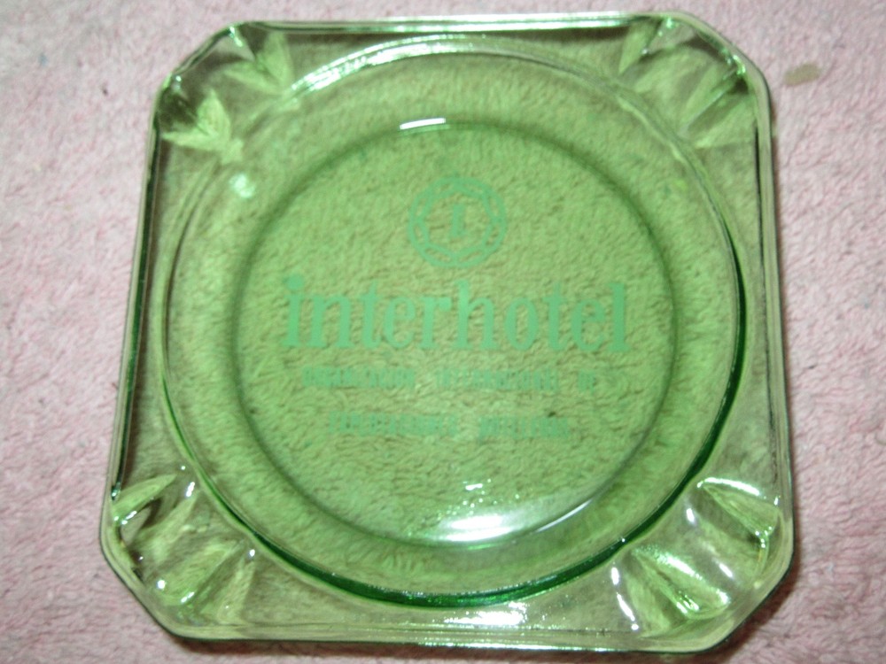 Vintage Green "INTERHOTEL" Glass Ashtray