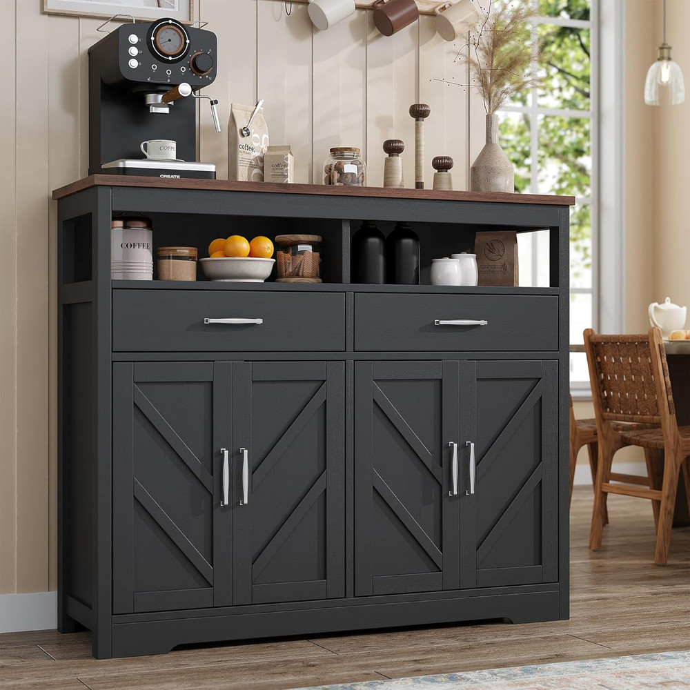 Buffet Sideboard with Storage Farmhouse with 4 Doors, 47'' Large Kitchen Storage