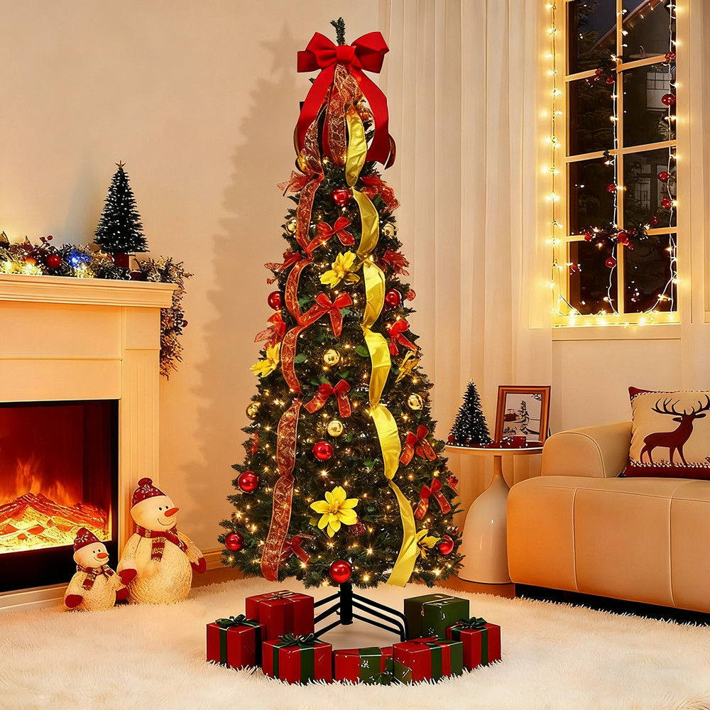 6FT Durable Artificial Christmas Tree Pre Lit Pre Decorated Remote Control
