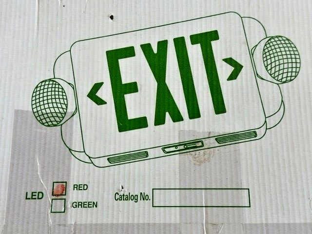 2-Light Plastic LED White Exit Sign with Red Light Up Exit Emergency Combo LED