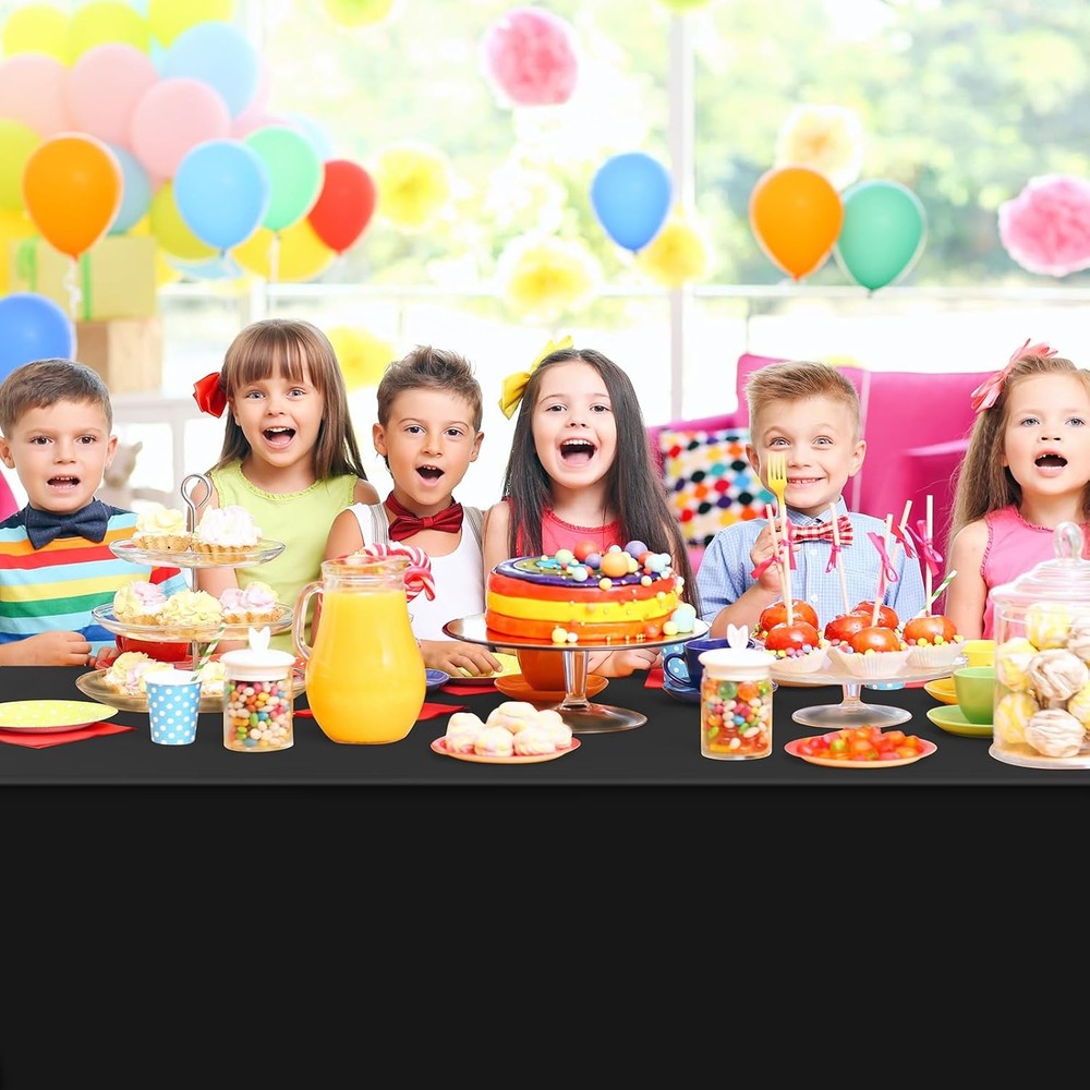 32 Pack Black Plastic Tablecloth Rectangle Tables Premium Decorative Black