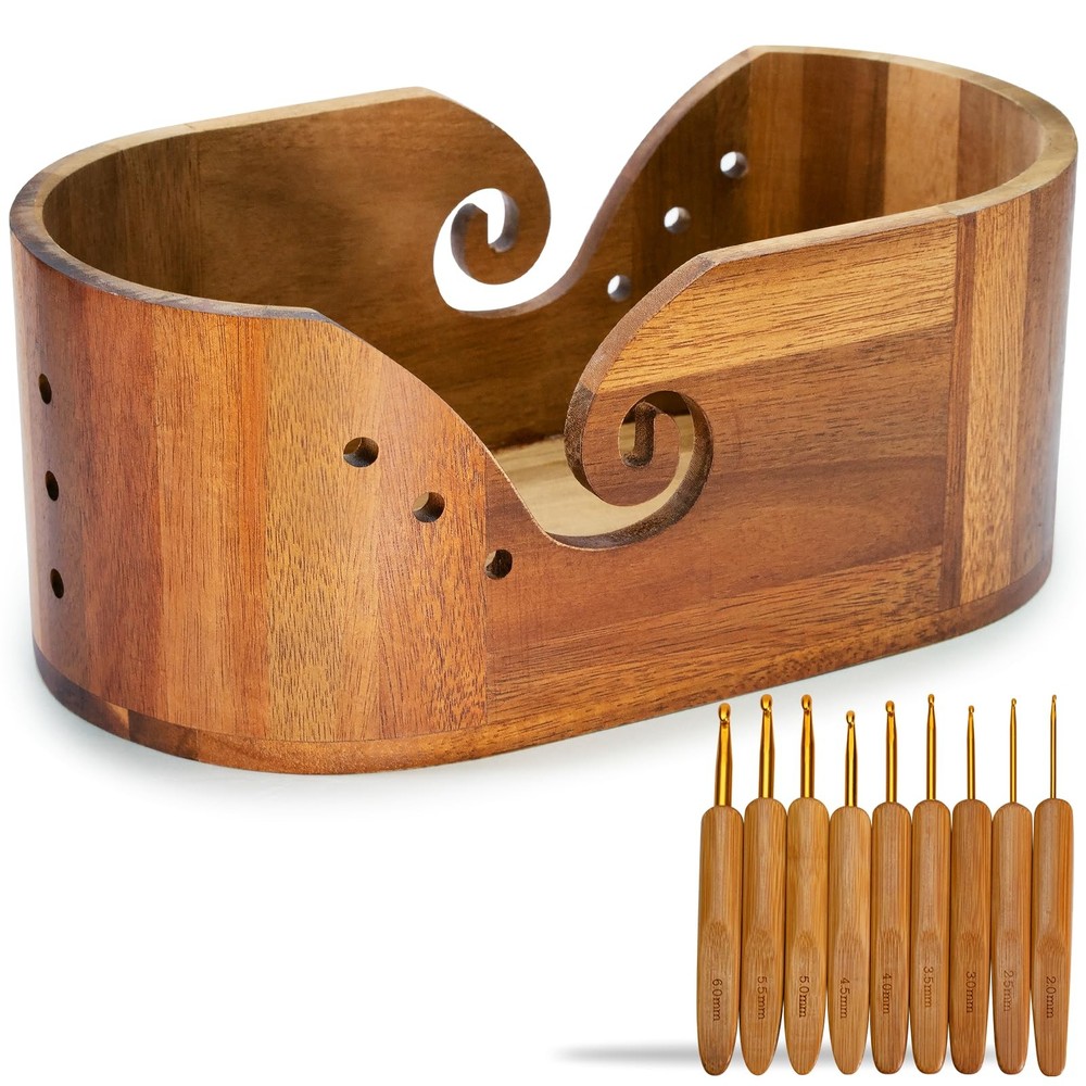Large Wooden Yarn Bowl Spinner with Hooks