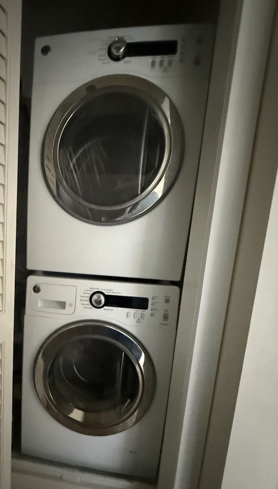 GE Stackable Front-Load Electric Washer & Dryer Set White, Door Window, Glossy