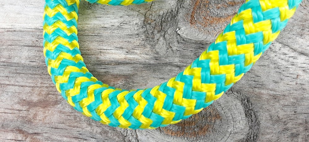 9/16 x 50 ft. Double Braid-Yacht Braid Polyester Rope. Turquoise/Yellow