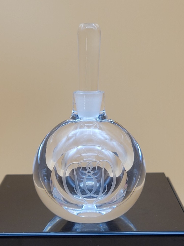 Orrefors Crystal Perfume Bottle Dabber Etched Design Signed
