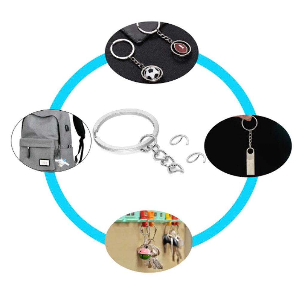50Pcs Keychain Key Ring with Chain Bulk Split Chain,1.1 28mm, Black