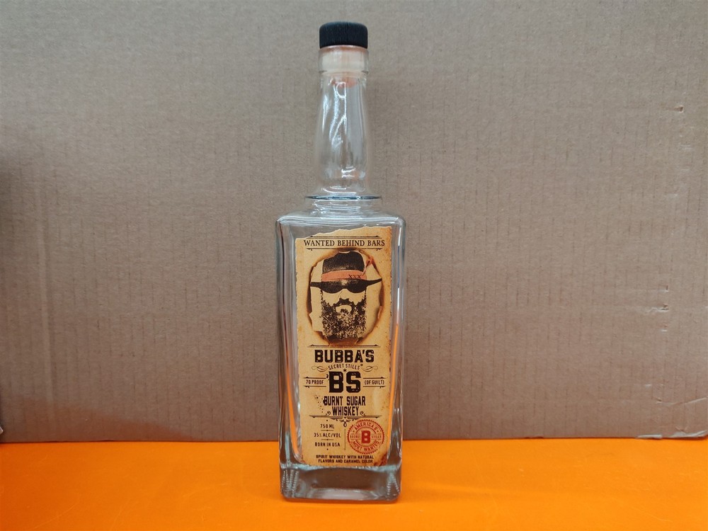 ⭐️⭐️⭐️⭐️⭐️ EMPTY 750mL Bubba's BS Burnt Sugar Whiskey Glass Bottle for Upcycle
