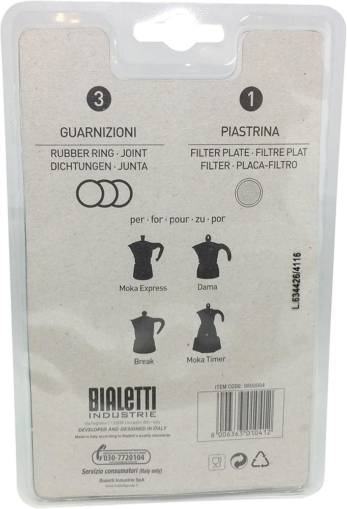 Authentic Moka Express 6-Cup Replacement Filter & 3 Gaskets - Stainless Steel
