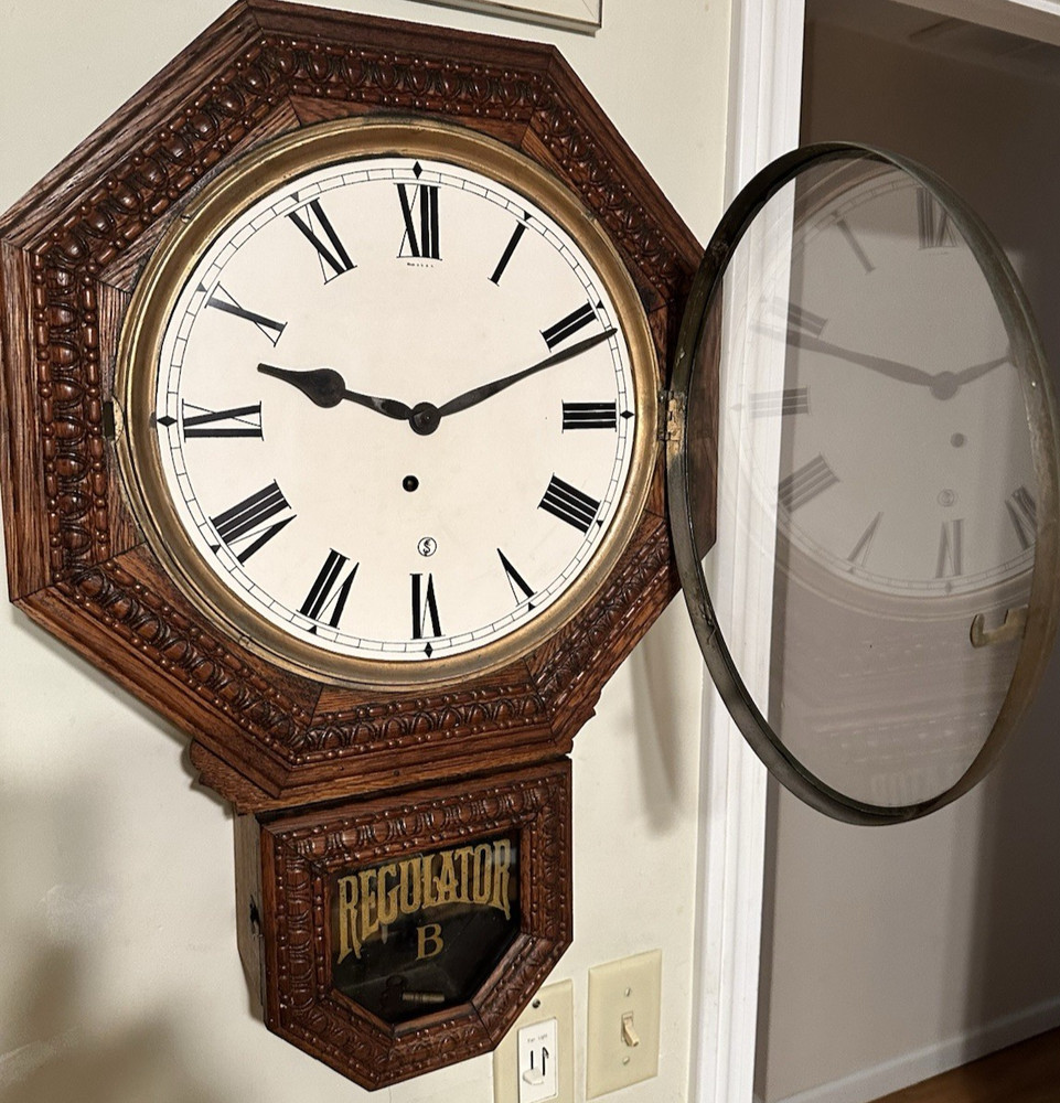Octagonal Seth Thomas Clock Regulator B - Quarter-Sawn- 1881-1901 - Rare