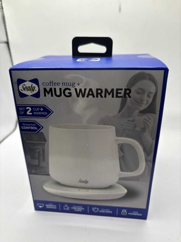 Sealy Coffee Mug & Mug Warmer 2 Pc Set USB Powered, Tem Control, Gravity Switch