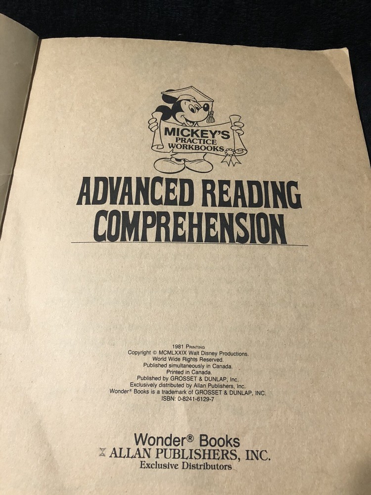 Disney Advanced reading comprehension workbook vintage
