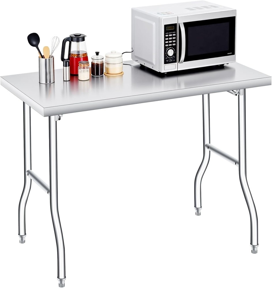 Folding Stainless Steel Table, Portable Workbench for Kitchen with Undershelf