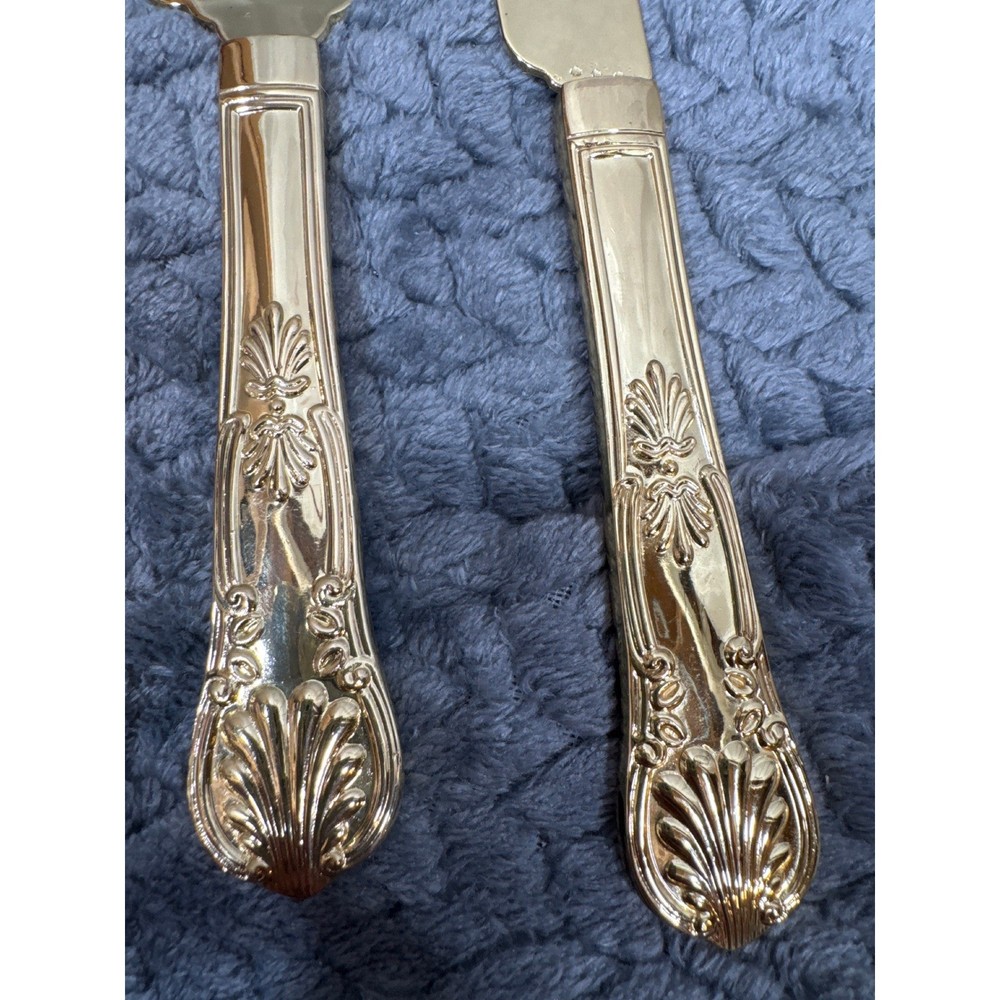 Gold Plated Cake Server and Knife Set Shell Embossed Wedding Dessert Set 2pc