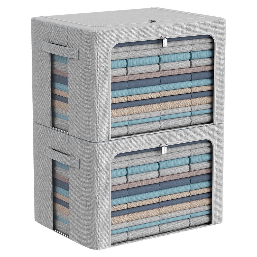 Clothes Storage Bins - Foldable Stackable Container Organizer Set with Clear ...