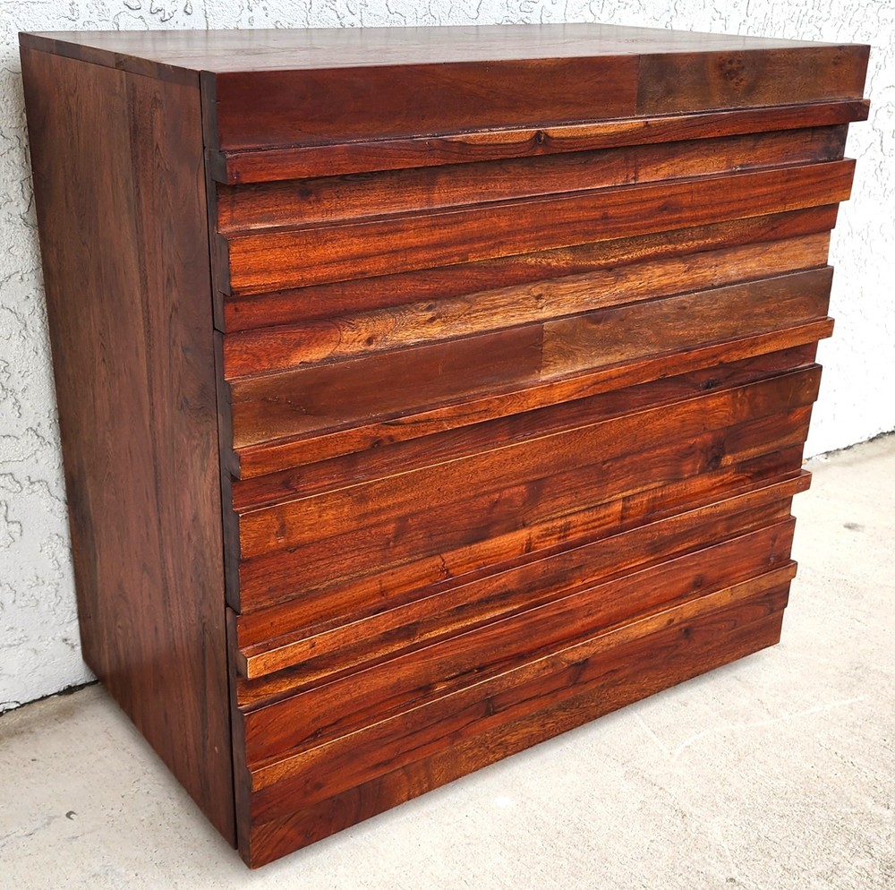 MCM Solid Exotic Wood Bachelor Chest & Nightstands Bedroom Suite