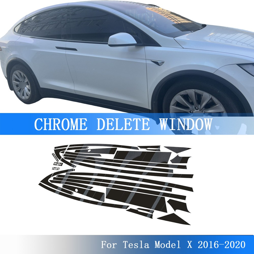 Glossy Black Chrome Delete Window Trims For Tesla Model X 2016-2020