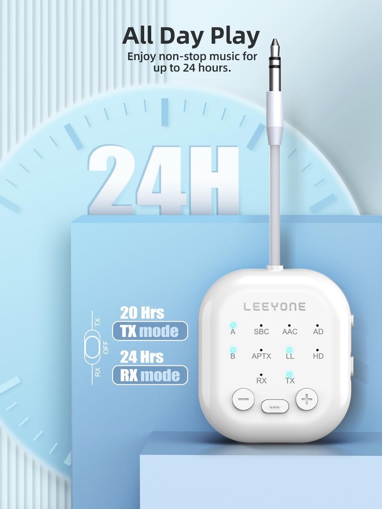 Bluetooth 5.4 Transmitter Receiver, 2-in-1 Wireless Transmitter for Airplane,...