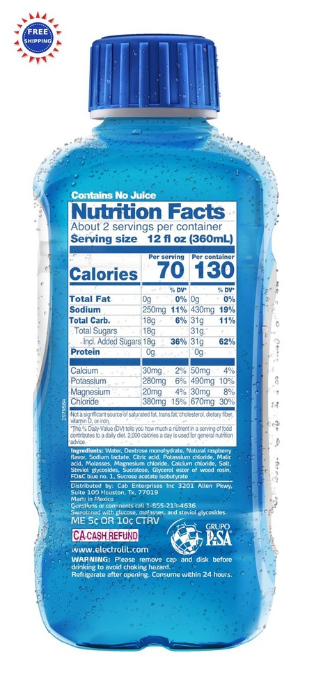 Electrolit Electrolyte Beverage Blue Raspberry 21 FL Oz Pack bottle