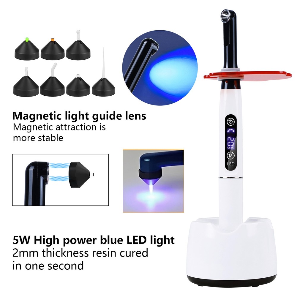 Dental Wireless Cordless LED Curing Light Lamp 1 Second Cure with 7pc Point Lens