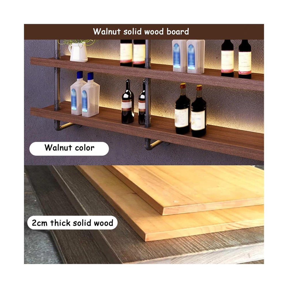 47.2in Large Wine Rack with LED Light Solid Wood Wall Mounted Wine Rack, 3-Ti...