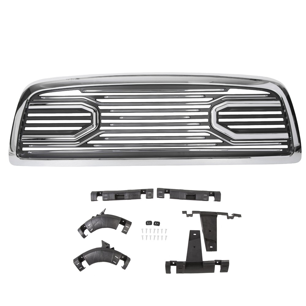 HECASA Big Horn Chrome Grille+Replacement Shell for 2009-2012 Dodge Ram 1500