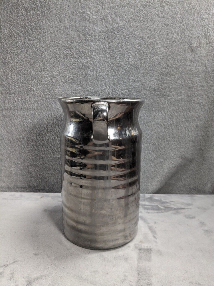 Three Hands Corp Silver Ceramic Vase Or Wine Bottle Cooler 10” Tall