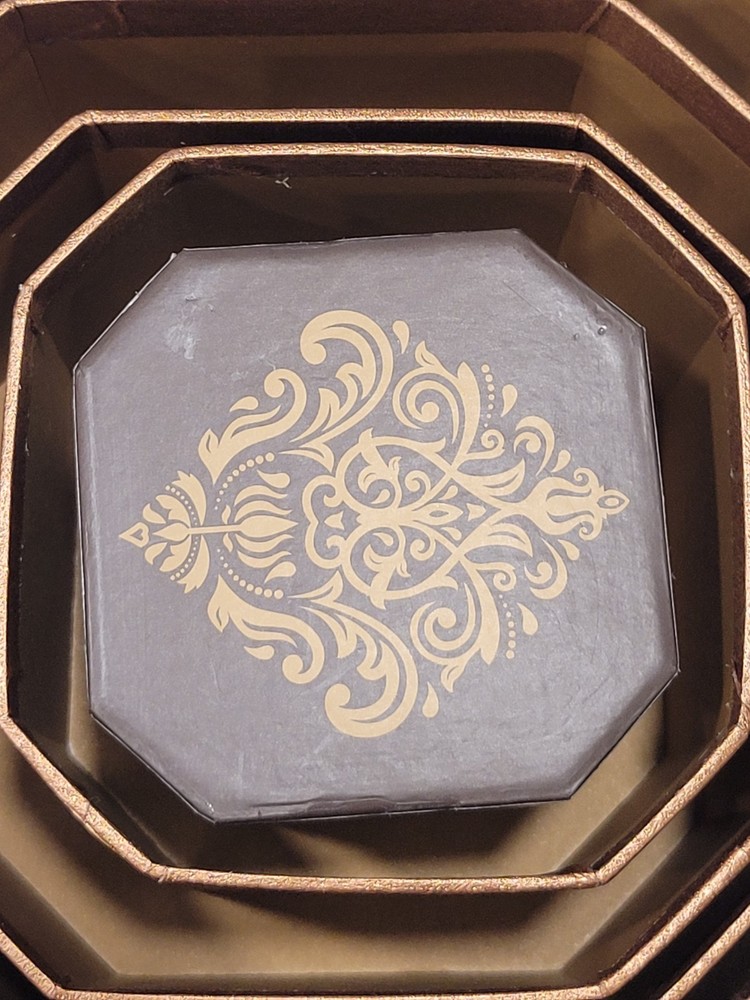 Broadway Basketeers Octagonal Nesting Boxes Set of 5 Gold Filigree Gift Tower