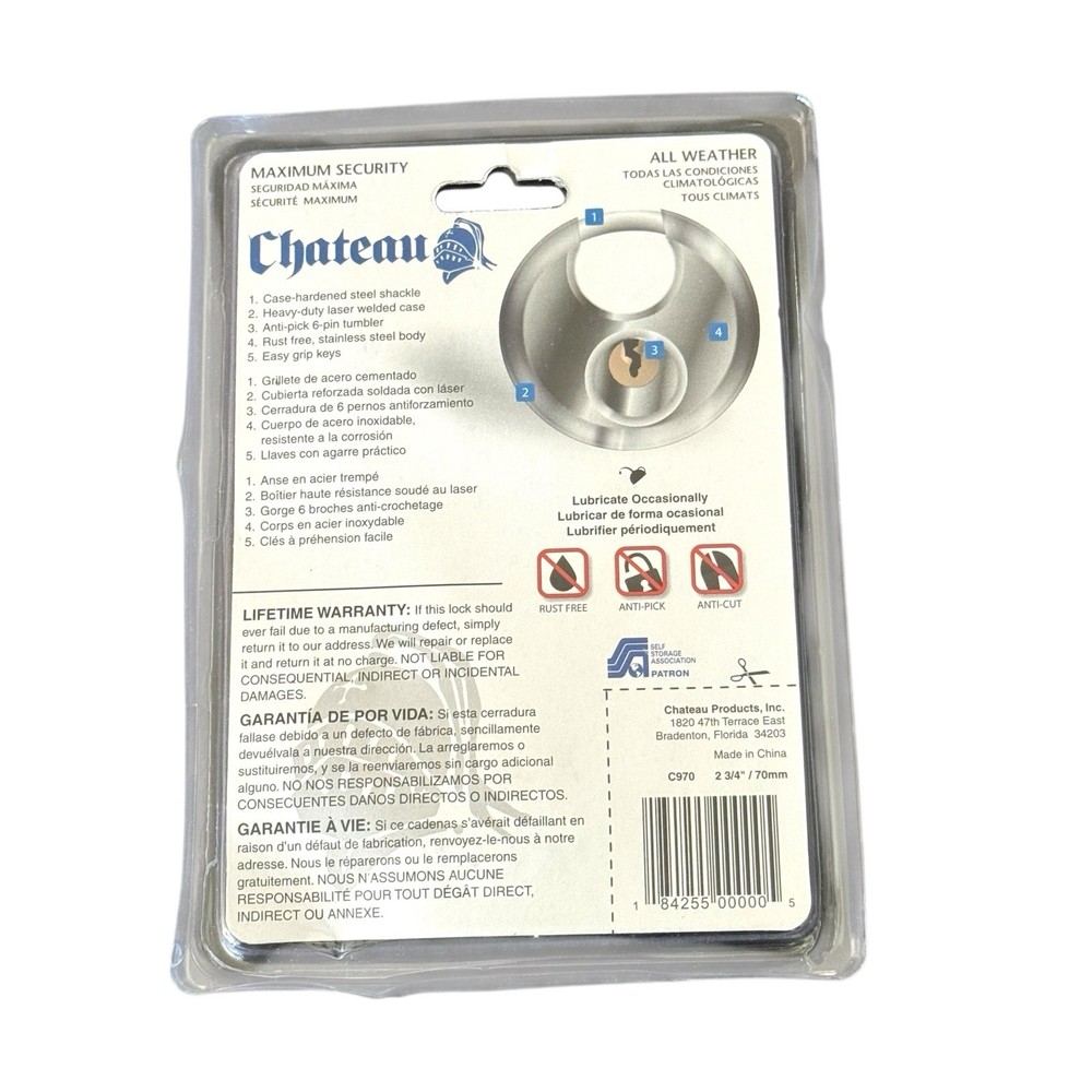Chateau Maximum Security C-970 Disc Lock with Three Keys 2 3/4" 70mm Sealed