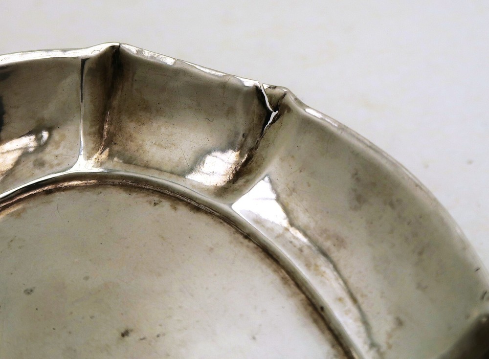 Danish Solid Silver Raised Pedestal Bowl Dish Marked Johan Roschke Dated 1755