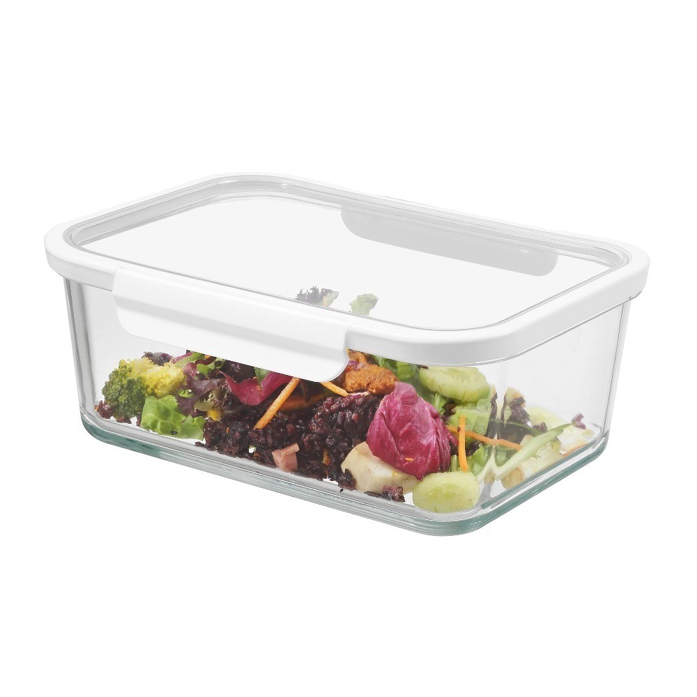 Glass Food Storage Container with Lid, 10-Cup Rectangular Meal Prep