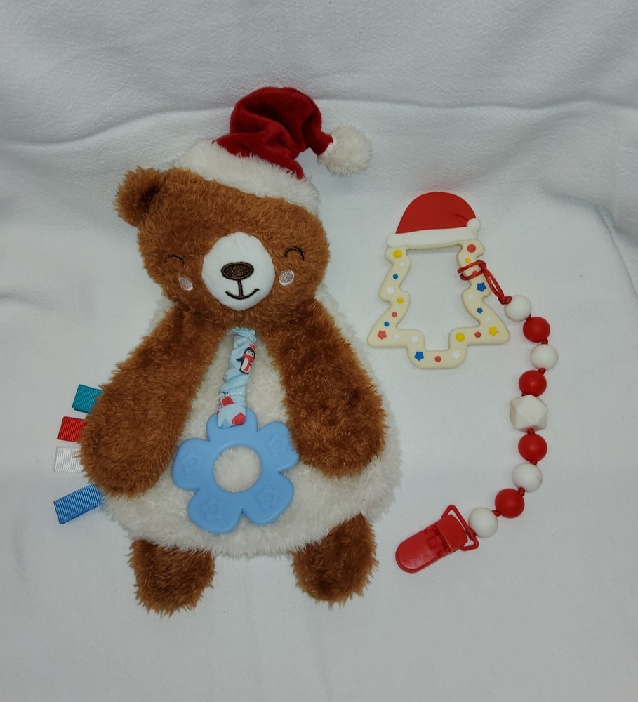 Modern Baby Santa Bear Security Blanket Sensory Lovey,Crinkle,Tags,Tree Teether