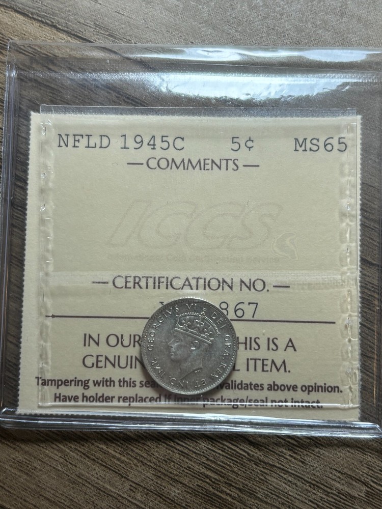 Newfoundland 1945 5 Cents ICCS Graded MS65
