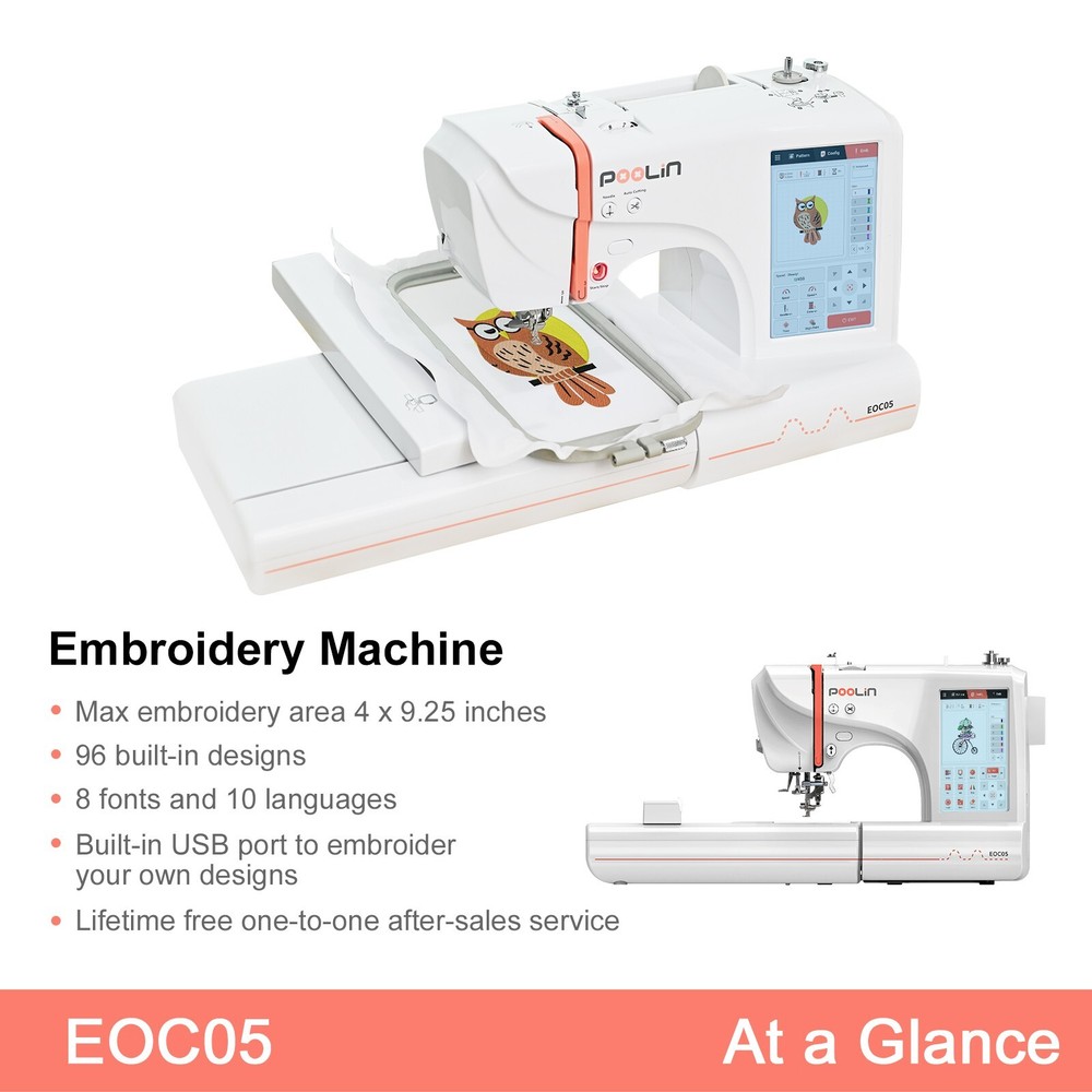 POOLIN EOC05 Embroidery Machine 4 x 9.25 Inch Large Embroidery Area Computerized
