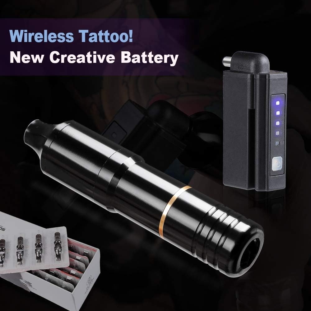 Versatile Tattoo Pen Machine with Wireless Supply & 50pcs Needles - Black Kit