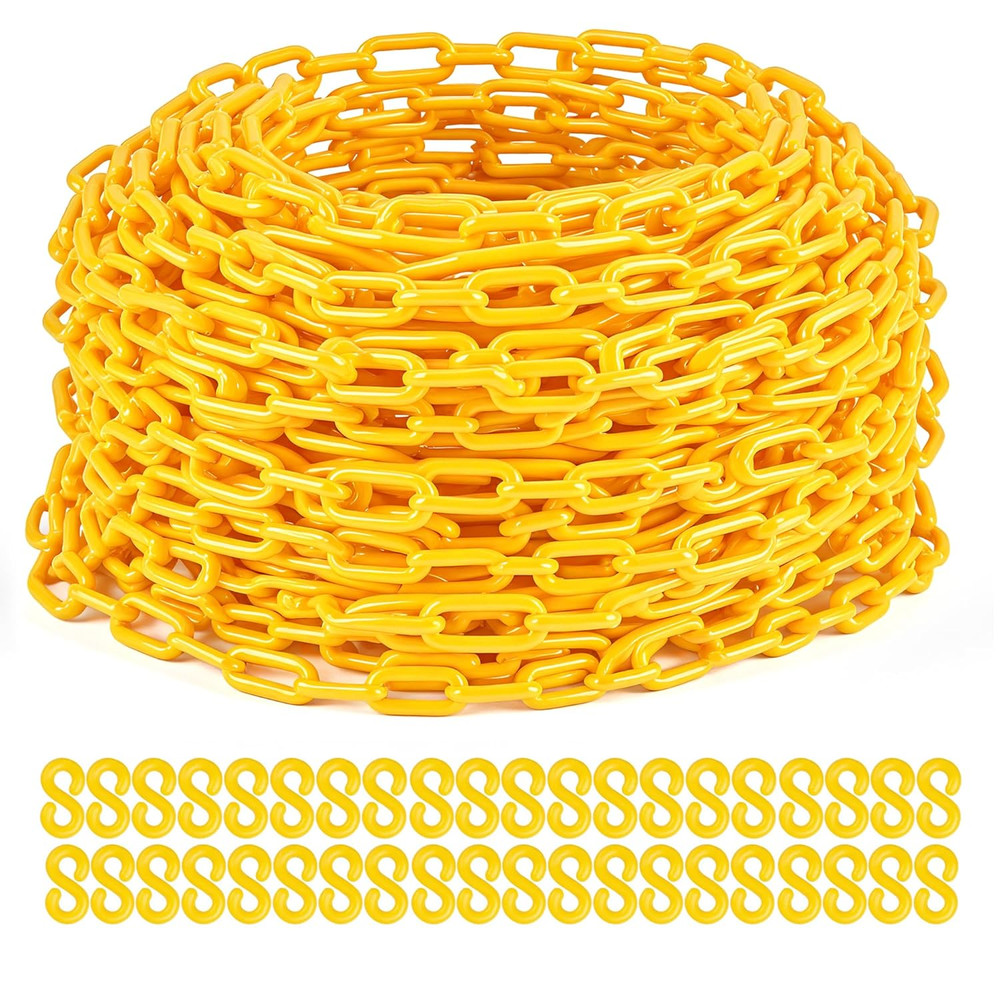 Plastic Chain, 200Ft Yellow Plastic Chains Links, Large Plastic Safety Chain ...