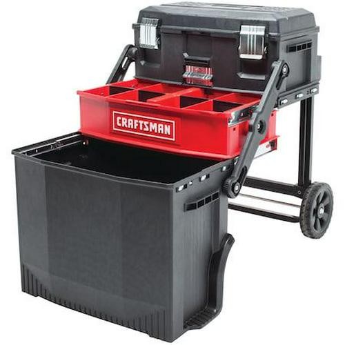 Craftsman Tool Box Rolling Storage Organizer Black Red Plastic Metal 22in